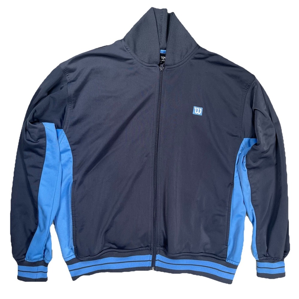 Wilson Men's Blue Zip Up Sports Jacket Sz M Two-Tone Back Pocket Warm Up Tennis‎